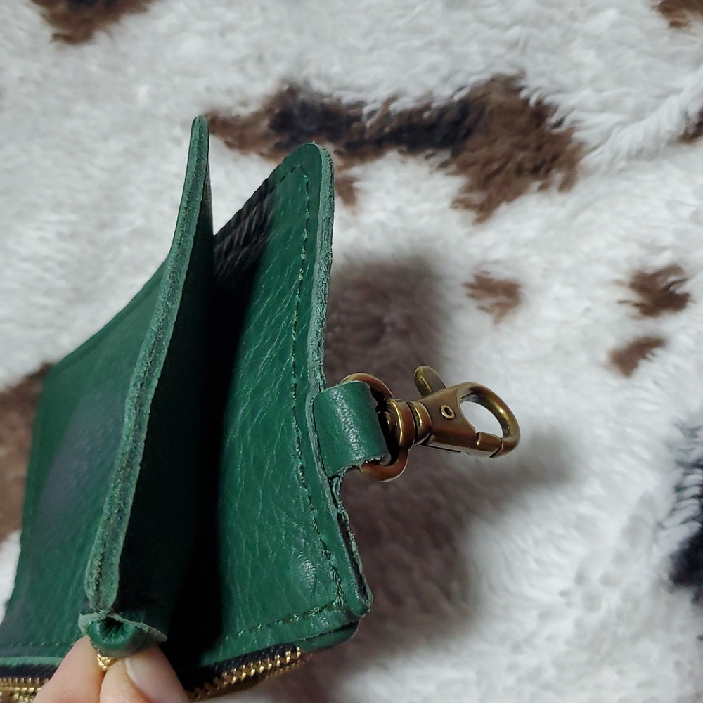 Portland Leather Zip-Zap Duo Leather Wallet Dual Zipper Closures Green Pebbled - Picture 9 of 14